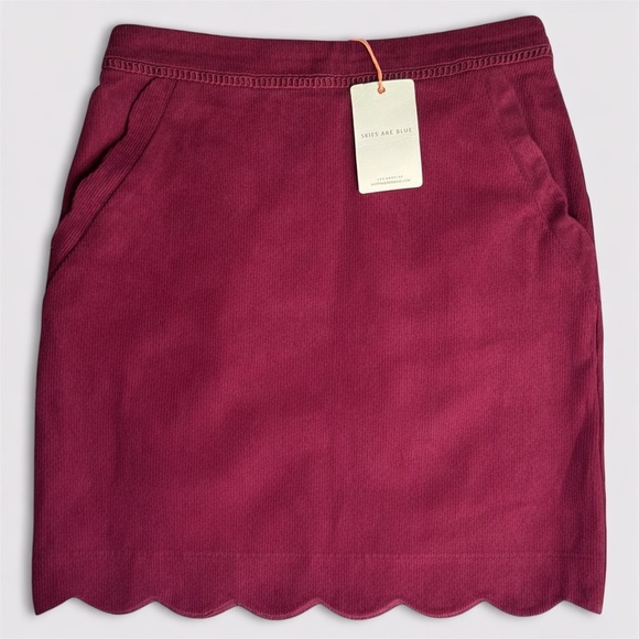 Skies Are Blue Dresses & Skirts - Skies Are Blue NWT Ribbed Knit Scalloped Hem Skirt Petite Small Burgundy Stretch